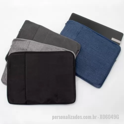 Porta notebook personalizada - Porta notebook Personalizada - X06049G - Pasta para tablet e notebook 15,6 em poliéster resistente à água com dois compartimentos e parte interna com estofamento aveludado. - 159924 - Porta notebook