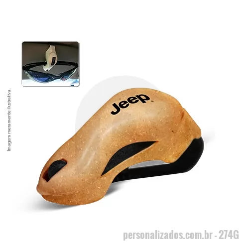 Porta óculos ecológico personalizada - Porta Óculos Eco Sustentável para veículo (fixar no quebra-sol), feito com 50% de Fibra Natural de Coco ou Madeira e 50% de Plástico Premium (PP).