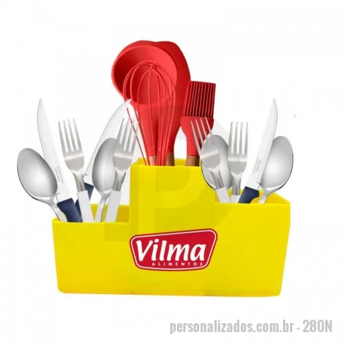 Porta talher personalizada - Porta Talher Trio feito em Plástico Premium (PP) com três cavidades, de alturas diferentes e design com linhas retas. Prático, funcional e versátil, ideal para organizar a mesa durante as refeições e a área da cozinha.