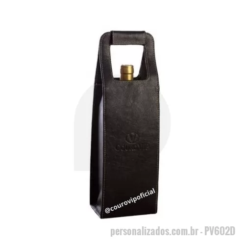 Porta vinho personalizada - PORTA VINHO EM COURO PERSONALIZADO PV602