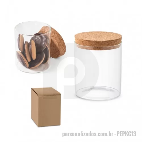 Pote de vidro personalizado - Frasco em vidro borosilicato e tampa de cortiça. Capacidade até 700ml. Fornecido em caixa presente de papel craft.