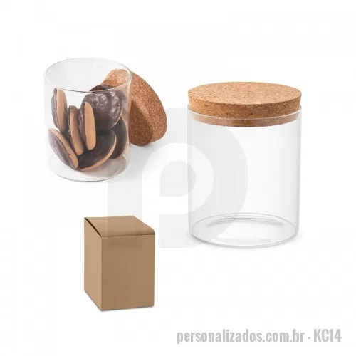 Pote de vidro personalizado - Frasco em vidro borosilicato e tampa de cortiça. Capacidade até 700ml. 