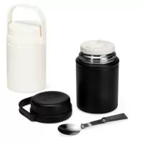 Pote térmico com capacidade máxima de 500ml. Possui estrutura de parede dupla com interior em inox 304 e exterior em inox 201 com pintura eletrostática, além de base antiderrapante em silicone. Conta com duas tampas rosqueáveis em plástico polipropileno (PP): a interna possui anel de vedação em silicone e espaço para guardar a colher retrátil, enquanto a externa apresenta alça para transporte. Acompanha colher retrátil e inox 304.  Altura :  15,5 cm  Largura :  10,7 cm  Circunferência :  29,5 cm  Diametro :  bocal:7cm/base:9,4cm
