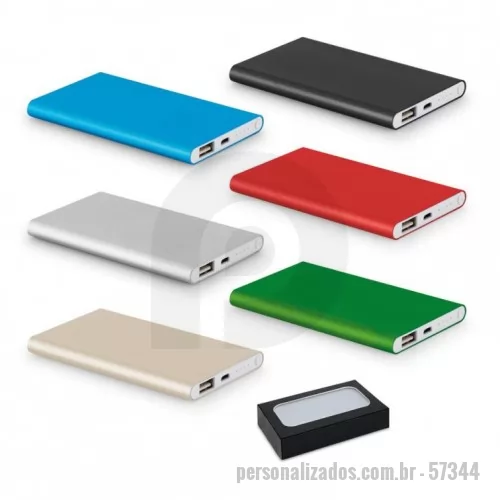 Power bank personalizado - Bateria portátil slim em alumínio. Bateria de lítio com capacidade de 4.000 mAh, tempo de vida ? 500 ciclos e com entrada/saída 5V/1A. Incluso cabo USB/micro USB para carregar a bateria