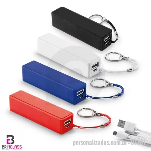 Power bank personalizado - Bateria portátil em ABS. Bateria de lítio com capacidade de 1.200 mAh, tempo de vida ? 500 ciclos e com uma porta de saída USB-A. Incluso cabo USB para carregar a bateria. 96 x 22 x 24 mm