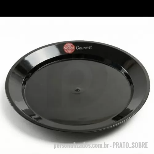 Prato de sobremesa personalizado - PRATO PLÁSTICO  redondo preto, resistente e leve, com acabamento brilhante e personalização.