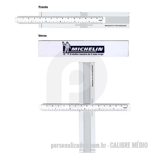 Profundimetro para medir sulco de pneu personalizado - Calibre para medir sulcos de pneus - Médio - 160 x 30 x 5 mm.