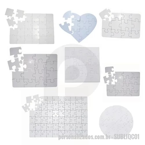 Quebra cabeça personalizada - Quebra cabeça em branco para personalização em sublimação. Faça o seu quebra cabeça! Personalize seu quebra cabeça com a imagem que desejar, e tenha um lindo acabamento brilhante com 6, 12, 24, 40, 60, 90 e 135 pçs com diversos formatos e tamanhos  - Material: papelão paraná 1,7 mm; papel com brilho acoplado   ATENÇÃO: produto vendido SEM ARTE