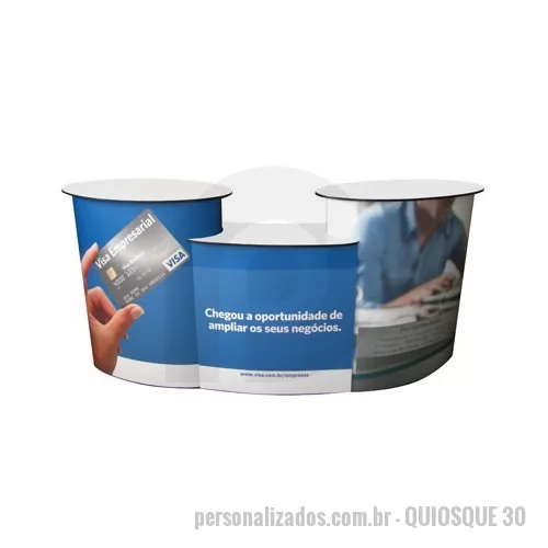 Quiosque personalizado - altura 90 cm | largura 190 cm | profundidade 52 cm | peso: 26 kg mídia: impressão digital em chapa de PS | fixada com fita de velcro incluso no valor: estrutura | comunicação visual | case rígido com rodízios.