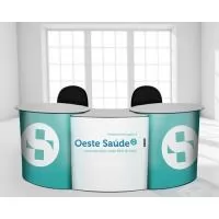 inclui: estrutura | comunicação visual | case rígidos de plástico com rodízios. altura 70 cm | largura 188 cm | profundidade 52 cm | peso: 26 kg mídia: impressão direta em chapa de PS | fixada com fita de velcro embalagem: 1 volume 90 x 45 x 45 cm