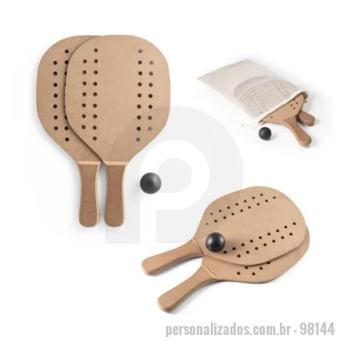 Raquete personalizado - Raquetes de praia em MDF com bola inclusa. Fornecidas individualmente num saco em 100% algodão. 330 x 190 x 8 mm