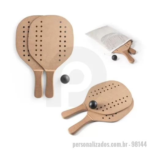Raquete personalizado - Raquete Personalizado - 98144 - Raquetes de praia em MDF com bola inclusa. Fornecidas individualmente num saco em 100% algodão. 330 x 190 x 8 mm - 179348 - Raquete