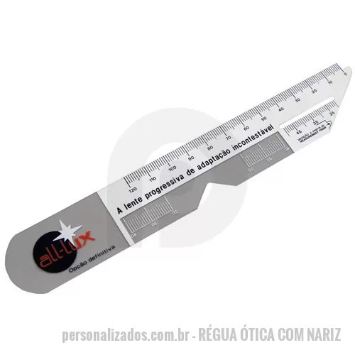 Régua óptica personalizada - Régua Ótica com Nariz, Rasgo e ponta chanfrada - 190 x 30 x 0,75 mm.