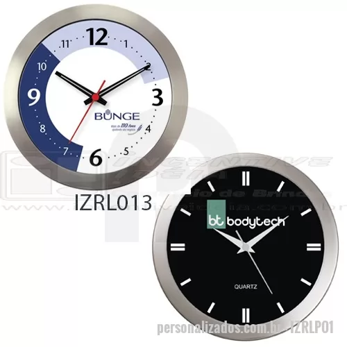 Relógio de parede personalizado - Relógio de Parede em caixa especial de METAL, com acabamento escovado e envernizado • 30 cm de diâmetro externo • Modelo LUXO  • Também disponível com calendário Garantia de 1 ano, Mecanismo com precisão Quartzo