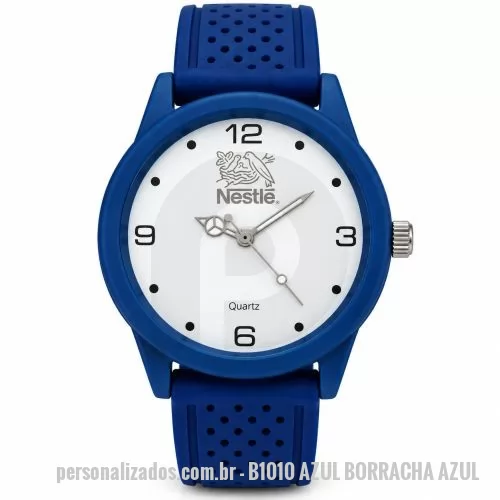 Relógio de pulso personalizado - Relógio de pulso analógico personalizado com logo, caixa azul, pulseira esportiva de borracha , bateria Maxcell, maquina SL68 , com garantia de 1 ano e embalagem personalizada sem limite de cores (mostrador sem limite de personalização).