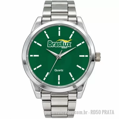 Relógio de pulso personalizado - Relógio de pulso analógico personalizado com logo, caixa cromada, pulseira de aço, bateria Maxcell, maquina SL68 , com garantia de 1 ano e embalagem personalizada sem limite de cores (mostrador sem limite de personalização).