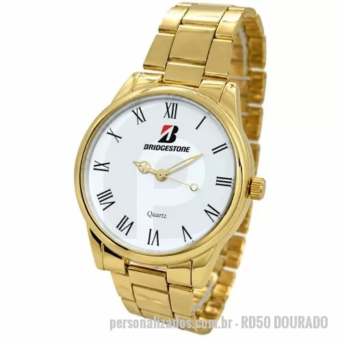 Relógio de pulso personalizado - Relógio de pulso analógico personalizado com logo, caixa dourada, pulseira de aço dourado , bateria Maxcell, maquina SL68 , com garantia de 1 ano e embalagem personalizada sem limite de cores (mostrador sem limite de personalização).