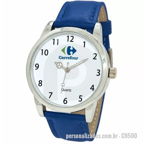 Relógio de pulso personalizado - Relógio de pulso analógico personalizado com logo, caixa cromada, pulseira de couro, bateria Maxcell, maquina SL68 , com garantia de 1 ano e embalagem personalizada sem limite de cores (mostrador sem limite de personalização).