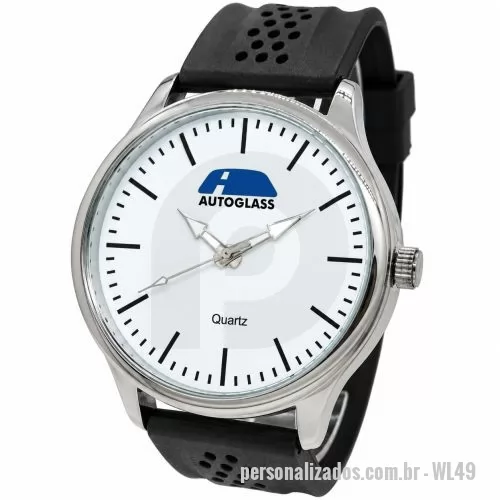 Relógio de pulso personalizado - Relógio de pulso analógico personalizado com logo, caixa cromada, pulseira de borracha esportiva ou couro, bateria Maxcell, maquina SL68 , com garantia de 1 ano e embalagem personalizada sem limite de cores (mostrador sem limite de personalização).