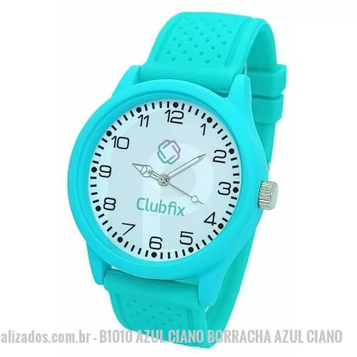 Relógio de pulso personalizado - Relógio de pulso analógico personalizado com logo, caixa azul ciano, pulseira esportiva de bolinha azul ciano, bateria Maxcell, maquina SL68 , com garantia de 1 ano e embalagem personalizada sem limite de cores (mostrador sem limite de personalização).