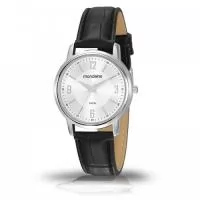 Relógio de pulso análogo quartz , mostrador prateado com index e números arábicos , pulseira de couro.    Resistente a água  - Garantia de 1 ano - Acompanha embalagem de plástico individual   *Possível customização a laser no verso da caixa e no mostrador.
