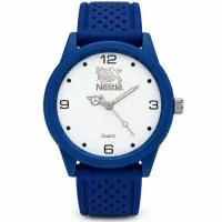 Relógio de pulso analógico personalizado com logo, caixa azul, pulseira esportiva de borracha , bateria Maxcell, maquina SL68 , com garantia de 1 ano e embalagem personalizada sem limite de cores (mostrador sem limite de personalização).