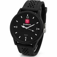 Relógio de pulso analógico personalizado com logo, caixa preta, pulseira esportiva bolinha preta, bateria Maxcell, maquina SL68 , com garantia de 1 ano e embalagem personalizada sem limite de cores (mostrador sem limite de personalização).