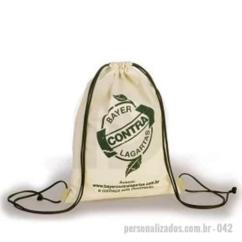 Sacochila personalizada - Mochila Tipo Saco Ecológico Saco tipo mochila ecológica feita 100% em algodão cru.   