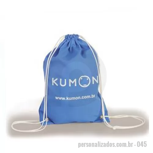 Sacochila personalizada - Sacochila em Oxford Saco mochila em Oxford com cordão duplo e ilhós.