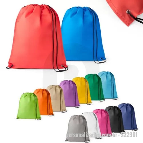 Sacochila personalizada - Mochila Saco ou Sacochila 22901 Sacola tipo mochila em non-woven (80 m/g²) termo-selado com ilhós de metal e cordão 4/1 preto. 330 x 400 mm   FABRICAMOS A MEDIDA QUE PRECISAR!   PRODUTO VENDIDO COM E SEM PERSONALIZAÇÃO consulte vendedor.  TEMOS MAIS DE 60 MIL OPÇÕES DE BRINDES PERSONALIZADOS CONSULTE-NOS. COMPRE TAMBÉM NO ATACADO EM MAIORES QUANTIDADES COM MELHOR PREÇO.  * PRODUTO SUJEITO À DISPONIBILIDADE DE ESTOQUE * APÓS A SUA COMPRA SOLICITE ORÇAMENTO PARA PERSONALIZAÇÃO E VERIFIQUE O PRAZO DE ENTREGA. * COMPRE TAMBÉM PRODUTOS JÁ PERSONALIZADOS! * TRABALHAMOS COM SILK - LASER - TAMPOGRAFIA - ULTRA VIOLETA - TRANSFER - SUBLIMAÇÃO - DECALQUE E RELEVO. * PRODUTOS PERSONALIZADOS PERDEM A GARANTIA DE TROCA  TENDO A NECESSIDADE DE PERSONALIZAÇÃO ENVIAR O LOGO NO MESMO DIA DA COMPRA PARA NÃO HAVER ATRASOS NO SEU PEDIDO!!!  Para quantidades maiores ou menores e cores verificar com o Vendedor.  ATENÇÃO As cores podem sofrer variações de acordo com o tipo, configuração e resolução do seu mon