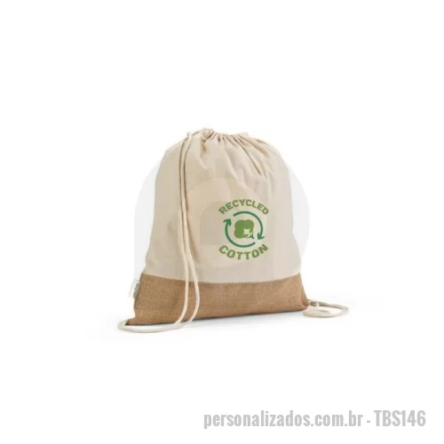 Sacochila personalizada - Sacola tipo mochila em 70% algodão reciclado e 30% poliéster reciclado (180 g/m²) com base em juta. Alças em algodão.