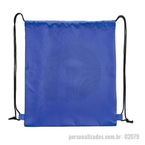 Sacochila personalizada - Mochila saco multifuncional em poliéster impermeável com cordões de nylon que servem tanto para fechamento quanto como alças de costas.  Altura: 40,8 cm Largura: 34 cm Medidas aproximadas para gravação: (CxL): 35 cm x 30 cm