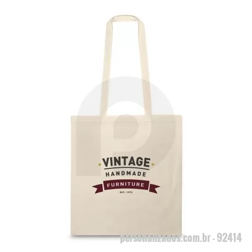 Sacola de Algodão personalizada - Sacola de algodão com alças costuradas na parte interna.