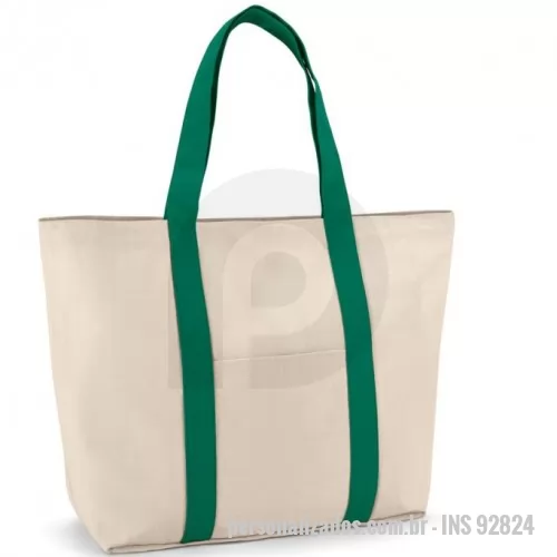 Sacola de Algodão personalizada - Sacola 100% algodão canvas (280 g/m²) com bolso frontal e bolso interior com zíper. A sacola contém fecho magnético e alças de 60 cm.