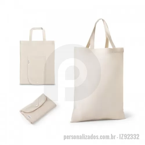 Sacola de Algodão personalizada - Sacola dobrável em algodão (140 g/m²) composta por 50% algodão e 50% algodão reciclado, com alças de 38 cm. Aberto: 380 x 470 mm | Dobrado: 135 x 205 mm
