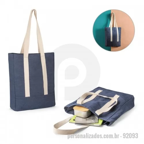 Sacola de Algodão personalizada - Sacola casual em denim (300 g/m²). Contém 1 bolso interior com fecho, costuras reforçadas e alças em webbing de algodão de 64 cm. 340 x 390 x 100 mm