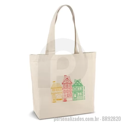 Sacola de Algodão personalizada - Sacola 100% algodão canvas (280 g/m²) com bolso interior e alças.