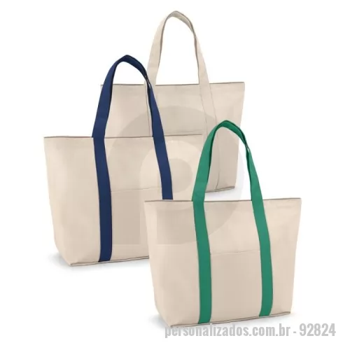 Sacola de Algodão personalizada - Sacola 100% algodão canvas (280 g/m²) com bolso frontal e bolso interior com zíper. A sacola contém fecho magnético e alças de 60 cm.