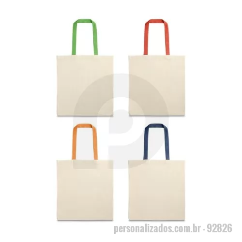 Sacola de Algodão personalizada - Sacola 100% algodão (140 g/m²) com alças colorida de 60 cm
