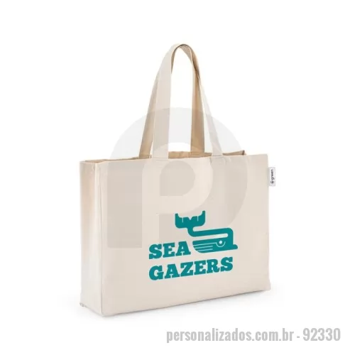 Sacola de Algodão personalizada - Sacola em 50% algodão, 30% algodão reciclado e 20% poliéster reciclado (220 g/m²), com alças de 60 cm. 500 x 370 x 120 mm