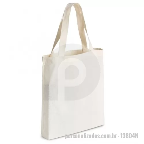 Sacola de Algodão personalizada - Descrição: Sacola de algodão com alças costuradas na parte interna.  Medidas aproximadas para gravação (CxL):  38 cm x 38 cm  Tamanho total aproximado  (CxL):  42 cm x 43 cm x 10 cm  Peso aproximado (g):  96