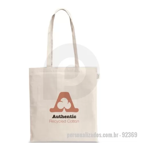 Sacola de Algodão personalizada - Sacola 100% algodão reciclado (140 g/m²) com alças de 65 cm. 380 x 420 mm