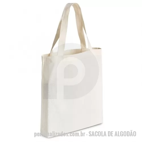 Sacola de Algodão personalizada - Descrição: Sacola de algodão com alças costuradas na parte interna.  Medidas aproximadas para gravação (CxL):  38 cm x 38 cm  Tamanho total aproximado  (CxL):  42 cm x 43 cm x 10 cm  Peso aproximado (g):  96