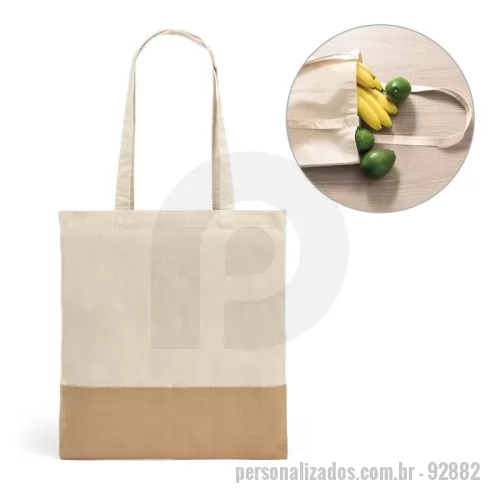 Sacola de Algodão personalizada - Sacola 100% algodão (160 g/m²) com detalhe em imitação de juta e alças de 65 cm. 375 x 415 mm