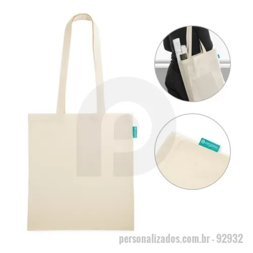 Sacola de Algodão personalizada - Sacola 100% algodão orgânico (120 g/m²) com alças de 60 cm. Proveniente de um cultivo sustentável, sem químicos ou pesticidas e Label Organic. 370 x 410 mm