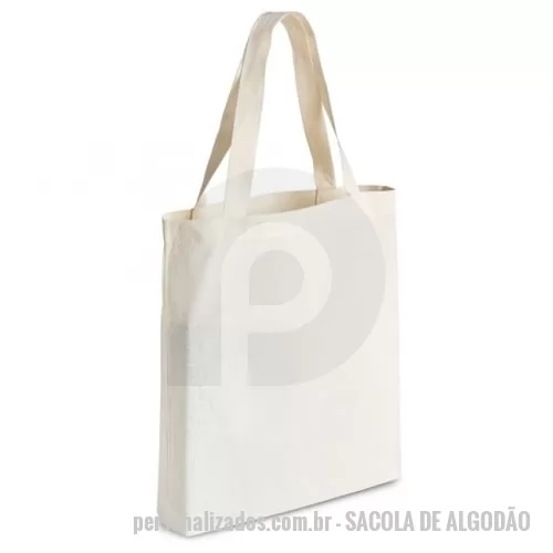 Sacola de Algodão personalizada - Sacola de algodão com alças costuradas na parte interna.  Medidas aproximadas para gravação (CxL):  38 cm x 38 cm  Tamanho total aproximado  (CxL):  42 cm x 43 cm x 10 cm  Peso aproximado (g):  96