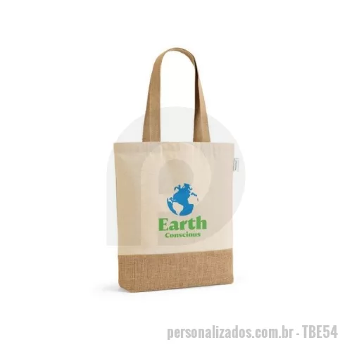 Sacola de Algodão personalizada - Sacola em 70% algodão reciclado e 30% poliéster reciclado (180 g/m²) com base em juta. Alças em webbing com 65 cm