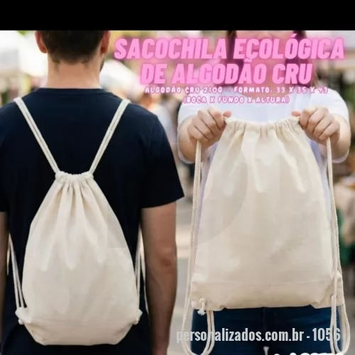 Sacola de Algodão personalizada - Sacola ecologica de algodão Cru - 210 grams - tamanho 33x35x43 cm - 