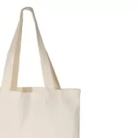 Sacola de algodão com alças costuradas na parte interna.