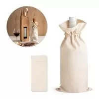 Sacola para garrafa em 100% algodão (180 g/m²) com cordão para fechar, também em algodão. 150 x 340 mm